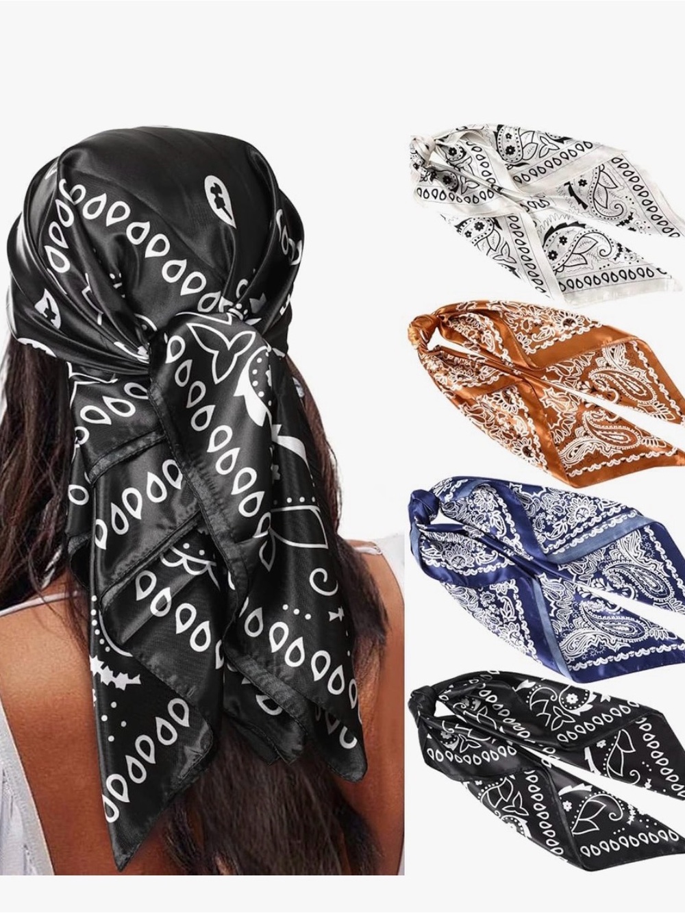 4 Satin Bandana Headscarf - Versatile Women’s Hair Accessory 35x35 inches.